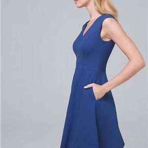 V-Neck Ponte Knit Fit and Flare Dress